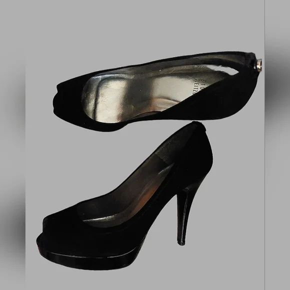 Stuart Weitzman Genuine Leather, black peep toe, platform heels - Picture 4 of 6